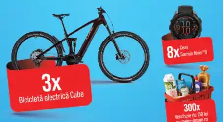 câștigă biciclete electrice Cube, ceasuri Garmin Fenix 8 sau vouchere Mega Image