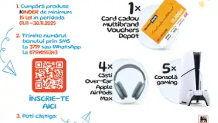 concurs kinder câștigă 10000 lei sau console gaming PS5 Slim