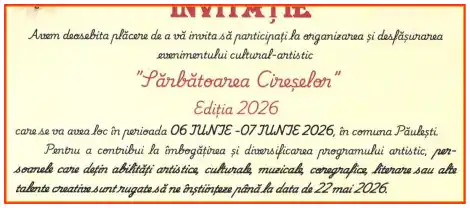 Sărbătoarea Cireșelor 2026 la Păulești program complet